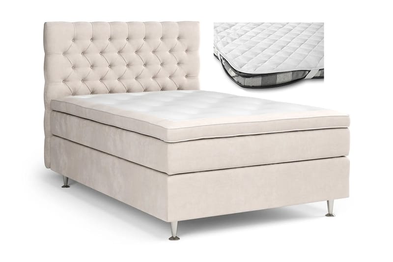 Komplett Sängpaket Estelle 120x200 cm + Madrasskydd - Beige|Sammet - Möbler - Säng - Kontinentalsäng