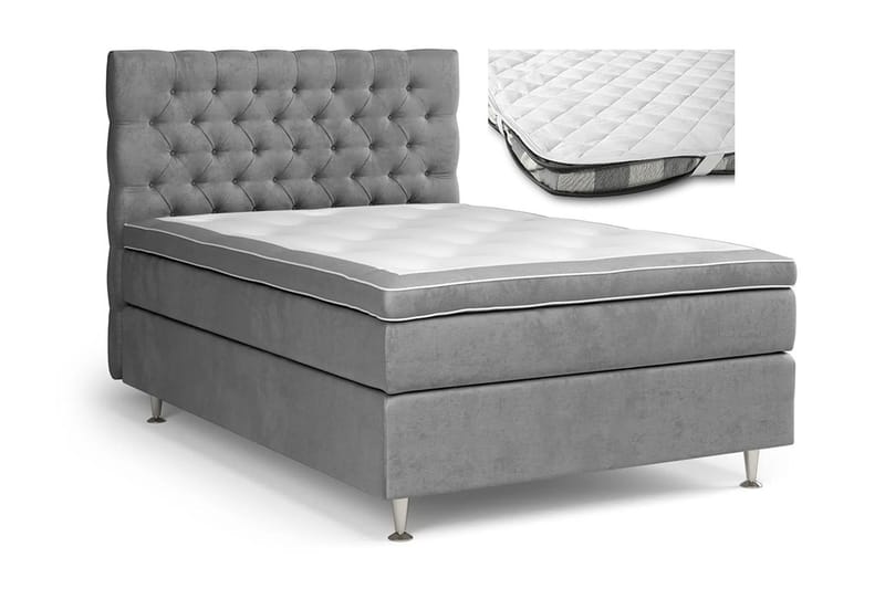 Komplett Sängpaket Estelle 120x200 cm + Madrasskydd - Grå|Sammet - Möbler - Säng - Kontinentalsäng