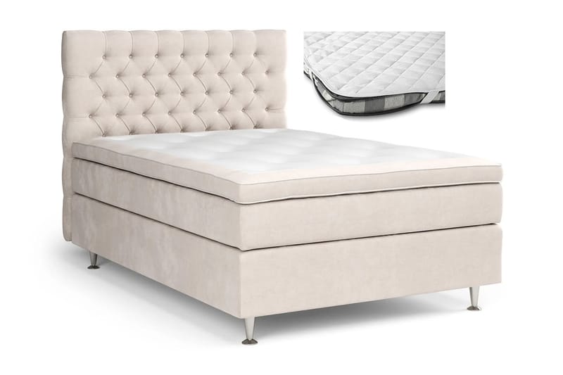Komplett Sängpaket Estelle 140x200 cm + Madrasskydd - Beige|Sammet - Möbler - Säng - Kontinentalsäng