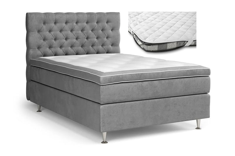 Komplett Sängpaket Estelle 140x200 cm + Madrasskydd - Grå|Sammet - Möbler - Säng - Kontinentalsäng