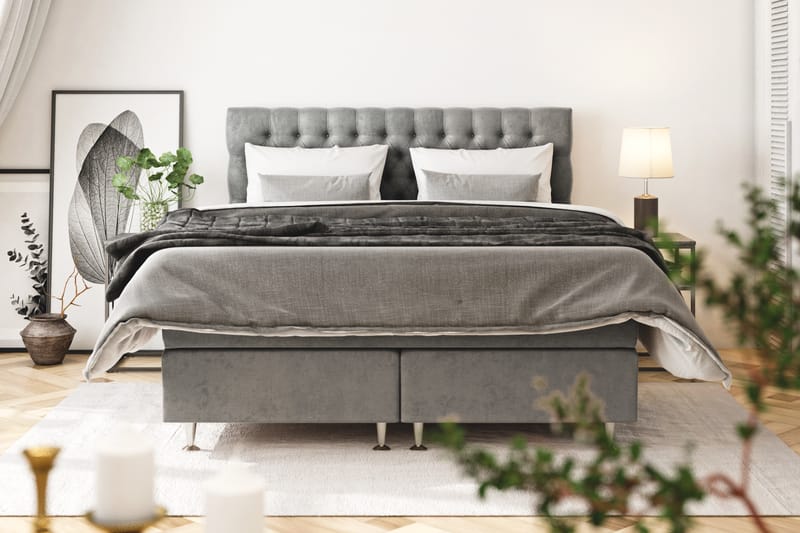 Komplett Sängpaket Estelle 140x200 cm - Grå|Sammet - Kontinentalsäng - Komplett sängpaket
