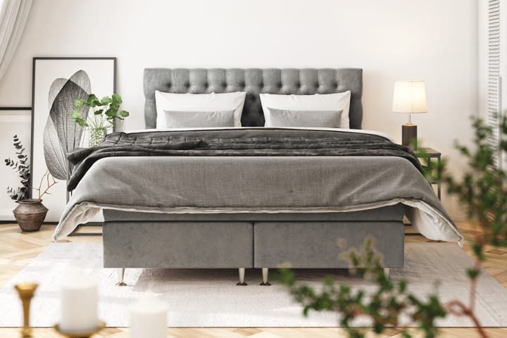 Komplett Sängpaket Estelle 180x200 cm - Grå|Sammet - Kontinentalsäng