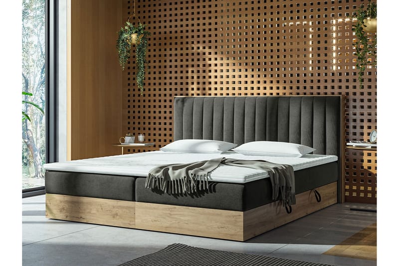 Förvaringssäng HARMONY 160x200 - Grå - Säng med förvaring - Komplett sängpaket