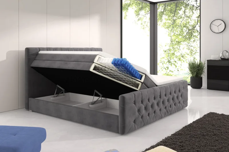 Franco Lyx Sängpaket 160x200LED-belysning - Grå/Sammet - Möbler - Säng - Komplett sängpaket