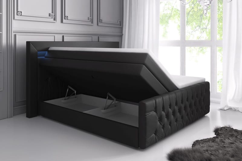 Franco Lyx Sängpaket 180x200LED-belysning - Svart/Konstläder - Möbler - Säng - Komplett sängpaket