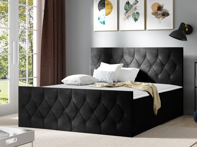 Jitendra Sängpaket Kontinentalsäng 160x200 cm med Förvaring - Svart - Möbler - Säng - Komplett sängpaket