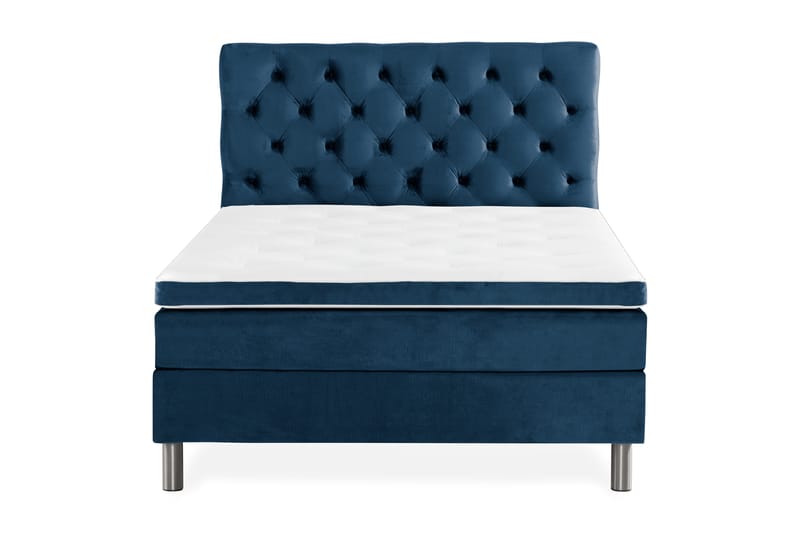 Komplett Sängpaket Rebeca 120x200 cm Djuphäftad Gavel - Mörkblå|Sammet - Kontinentalsäng - Komplett sängpaket