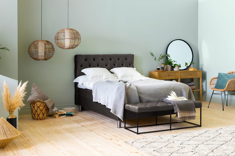 Komplett Sängpaket Rebeca 120x200 cm Djuphäftad Gavel - Mörkgrå|Sammet - Möbler - Säng - Kontinentalsäng