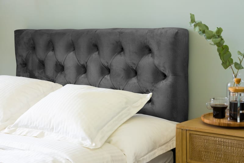 Komplett Sängpaket Rebeca 120x200 cm Djuphäftad Gavel - Mörkgrå|Sammet - Möbler - Säng - Kontinentalsäng