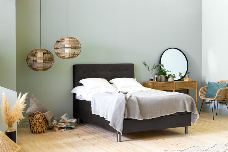 Komplett Sängpaket Rebeca 120x200 cm Knapp Gavel - Mörkgrå|Sammet - Möbler - Säng - Kontinentalsäng