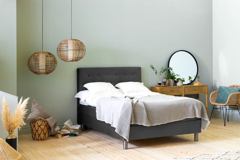 Komplett Sängpaket Rebeca 120x200 cm Knapp Gavel - Mörkgrå|Sammet - Möbler - Säng - Kontinentalsäng