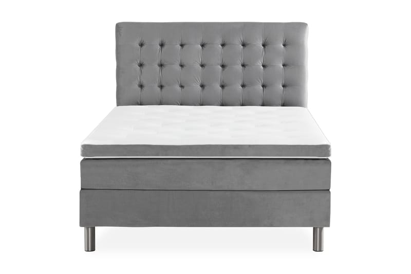 Komplett Sängpaket Rebeca 120x200 cm Rutig Gavel - Ljusgrå|Sammet - Möbler - Säng - Kontinentalsäng