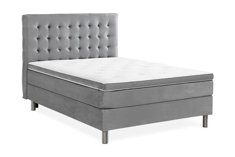Komplett Sängpaket Rebeca 120x200 cm Rutig Gavel - Ljusgrå|Sammet - Möbler - Säng - Kontinentalsäng