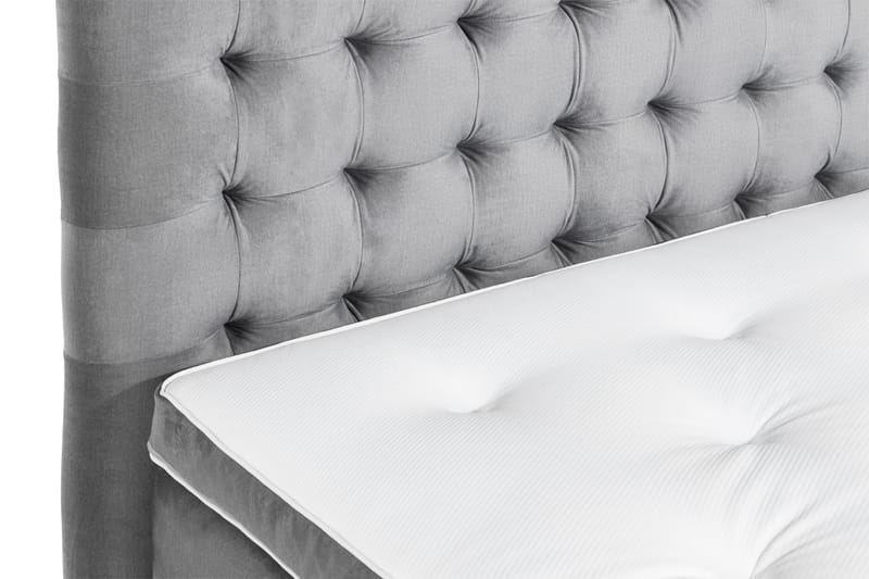 Komplett Sängpaket Rebeca 120x200 cm Rutig Gavel - Ljusgrå|Sammet - Kontinentalsäng - Komplett sängpaket