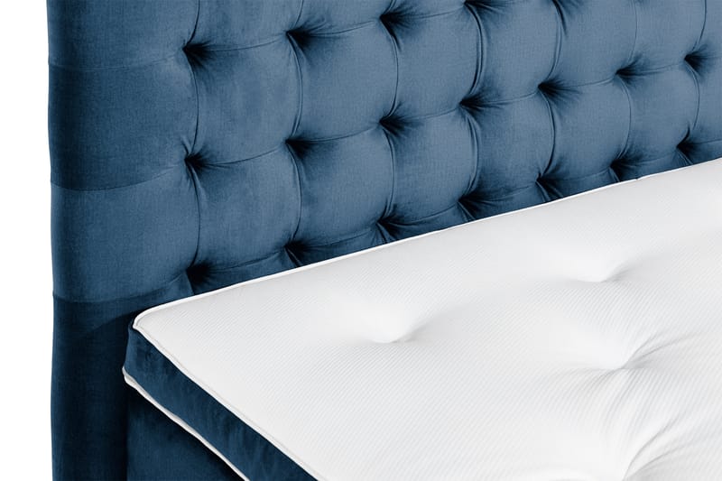 Komplett Sängpaket Rebeca 120x200 cm Rutig Gavel - Mörkblå|Sammet - Kontinentalsäng - Komplett sängpaket