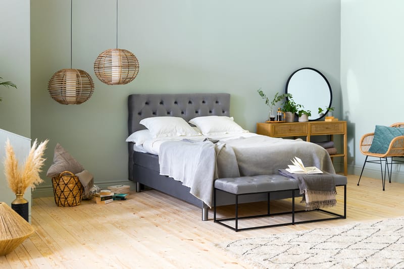 Komplett Sängpaket Rebeca 140x200 cm Djuphäftad Gavel - Ljusgrå|Sammet - Möbler - Säng - Kontinentalsäng
