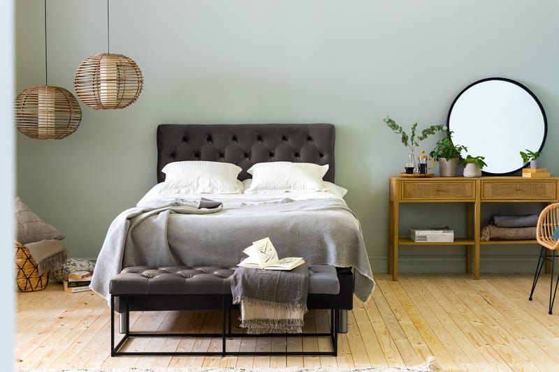 Komplett Sängpaket Rebeca 140x200 cm Djuphäftad Gavel - Mörkgrå|Sammet - Möbler - Säng - Kontinentalsäng