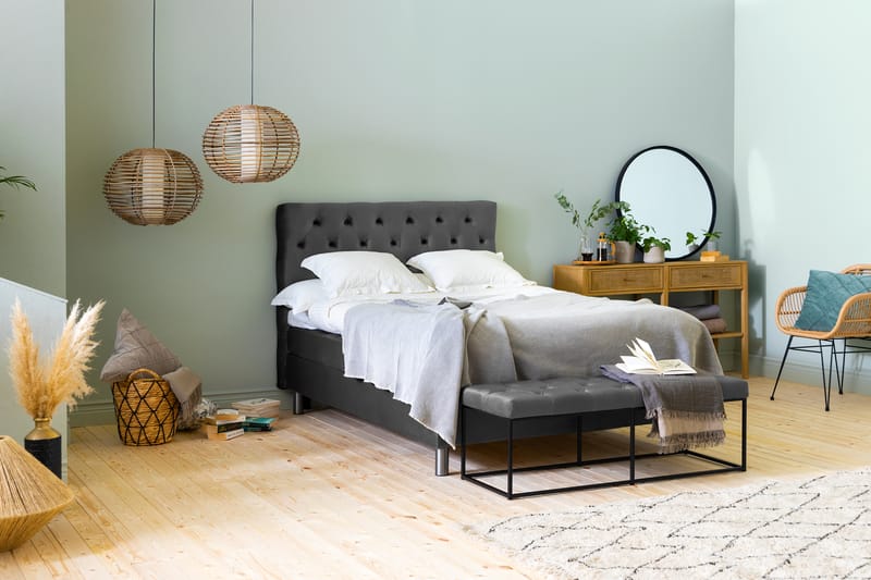 Komplett Sängpaket Rebeca 140x200 cm Djuphäftad Gavel - Mörkgrå|Sammet - Möbler - Säng - Kontinentalsäng