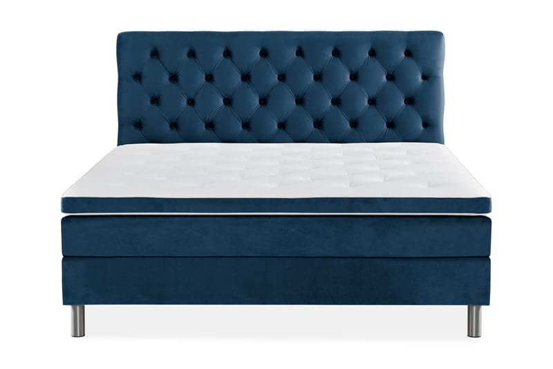 Komplett Sängpaket Rebeca 160x200 cm Djuphäftad Gavel - Mörkblå|Sammet - Kontinentalsäng - Dubbelsäng - Komplett sängpaket