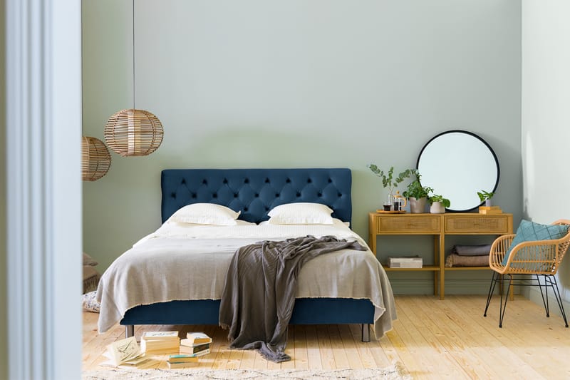 Komplett Sängpaket Rebeca 160x200 cm Djuphäftad Gavel - Mörkblå|Sammet - Möbler - Säng - Kontinentalsäng