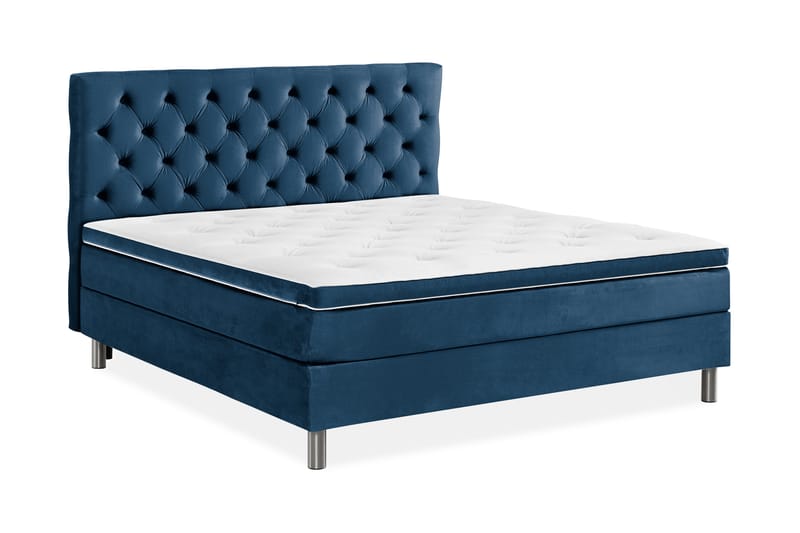 Komplett Sängpaket Rebeca 160x200 cm Djuphäftad Gavel - Mörkblå|Sammet - Möbler - Säng - Kontinentalsäng