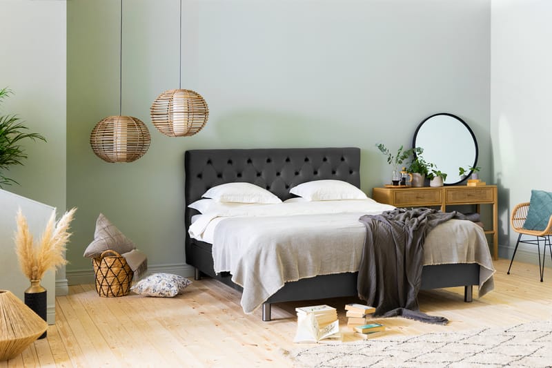 Komplett Sängpaket Rebeca 160x200 cm Djuphäftad Gavel - Mörkgrå|Sammet - Möbler - Säng - Kontinentalsäng