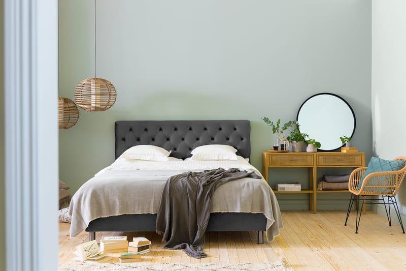 Komplett Sängpaket Rebeca 160x200 cm Djuphäftad Gavel - Mörkgrå|Sammet - Möbler - Säng - Kontinentalsäng