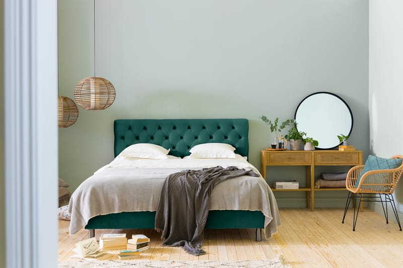 Komplett Sängpaket Rebeca 160x200 cm Djuphäftad Gavel - Mörkgrön|Sammet - Möbler - Säng - Kontinentalsäng