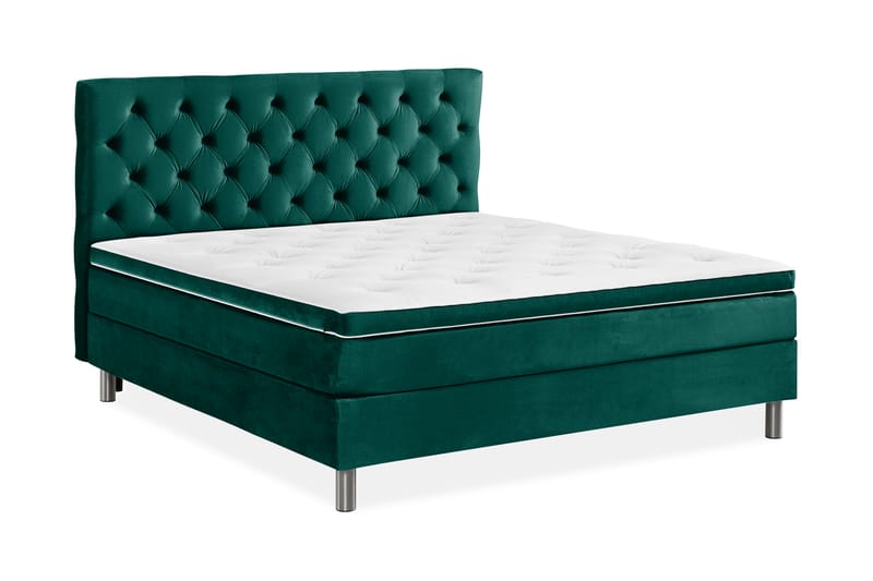 Komplett Sängpaket Rebeca 160x200 cm Djuphäftad Gavel - Mörkgrön|Sammet - Möbler - Säng - Kontinentalsäng