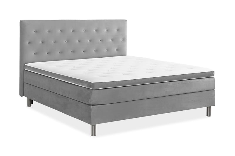Komplett Sängpaket Rebeca 160x200 cm Knapp Gavel - Ljusgrå|Sammet - Möbler - Säng - Kontinentalsäng