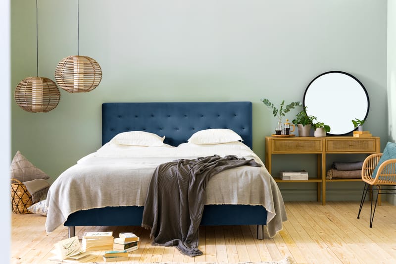 Komplett Sängpaket Rebeca 160x200 cm Knapp Gavel - Mörkblå|Sammet - Möbler - Säng - Kontinentalsäng