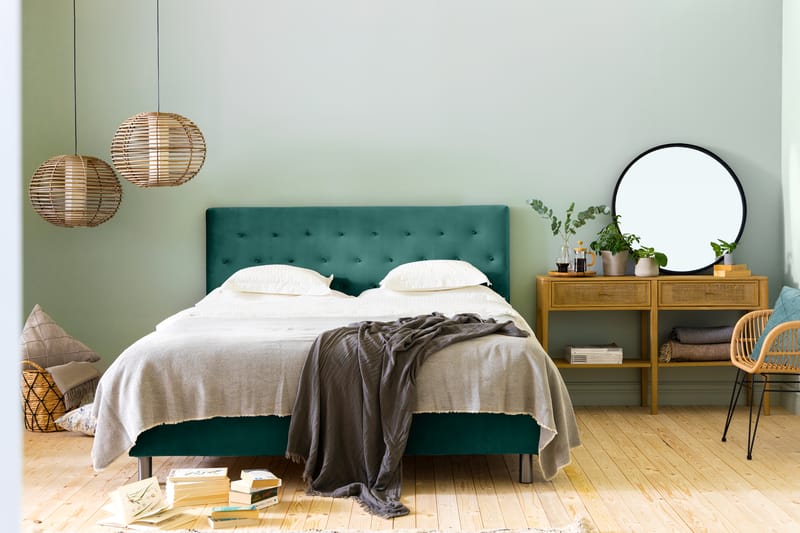 Komplett Sängpaket Rebeca 160x200 cm Knapp Gavel - Mörkgrön|Sammet - Möbler - Säng - Kontinentalsäng