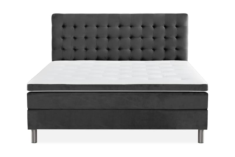Komplett Sängpaket Rebeca 160x200 cm Rutig Gavel - Mörkgrå|Sammet - Möbler - Säng - Kontinentalsäng