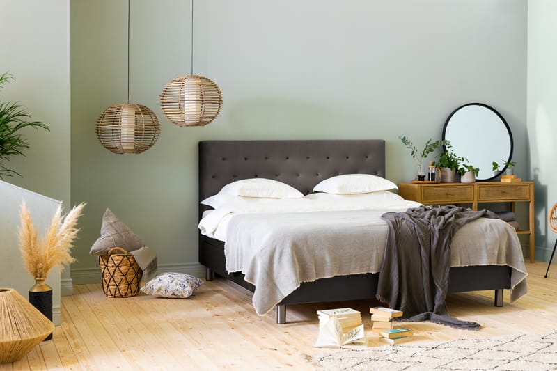 Komplett Sängpaket Rebeca 180x200 cm Knapp Gavel - Mörkgrå|Sammet - Möbler - Säng - Kontinentalsäng