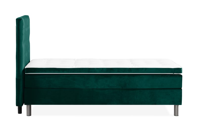 Komplett Sängpaket Rebeca 90x200 cm Knapp Gavel - Mörkgrön|Sammet - Kontinentalsäng - Enkelsäng - Komplett sängpaket