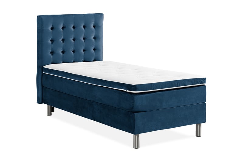 Komplett Sängpaket Rebeca 90x200 cm Rutig Gavel - Mörkblå|Sammet - Kontinentalsäng - Enkelsäng - Komplett sängpaket