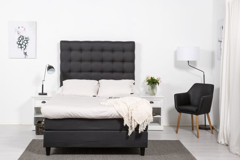 Komplett Sängpaket Romance Lyx 120 cm Svart PU - Svart Fyrkantig - Möbler - Säng - Kontinentalsäng