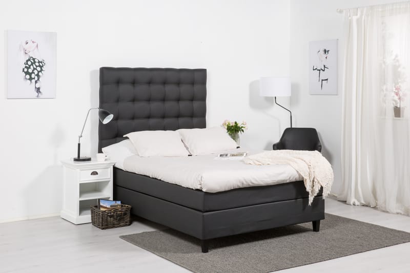 Komplett Sängpaket Romance Lyx 120 cm Svart PU - Svart Fyrkantig - Möbler - Säng - Kontinentalsäng