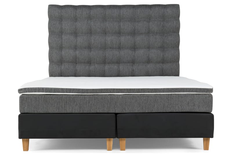 Komplett sängpaket Romance Lyx 180 Svart PU/Tyg Ek Fyrkantig - Grå - Möbler - Säng - Kontinentalsäng