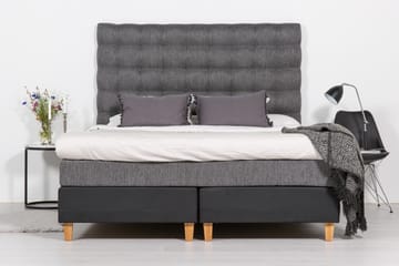 Komplett sängpaket Romance Lyx 180 Svart PU/Tyg Ek Fyrkantig - Grå - Möbler - Säng - Kontinentalsäng