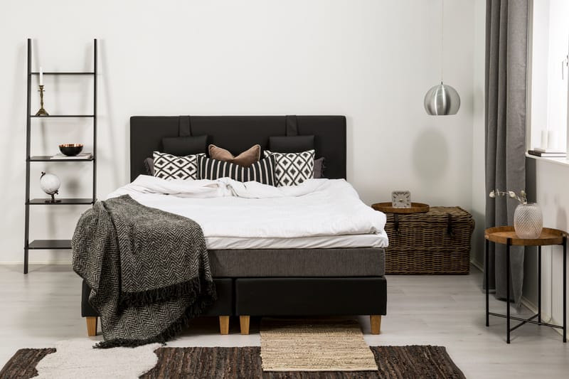 Komplett sängpaket Romance Lyx 180 Svart PU/Tyg Ek Fyrkantig - Grå - Möbler - Säng - Kontinentalsäng