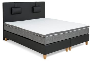 Komplett sängpaket Romance Lyx 180 Svart PU/Tyg Ek Fyrkantig - Grå - Möbler - Säng - Kontinentalsäng