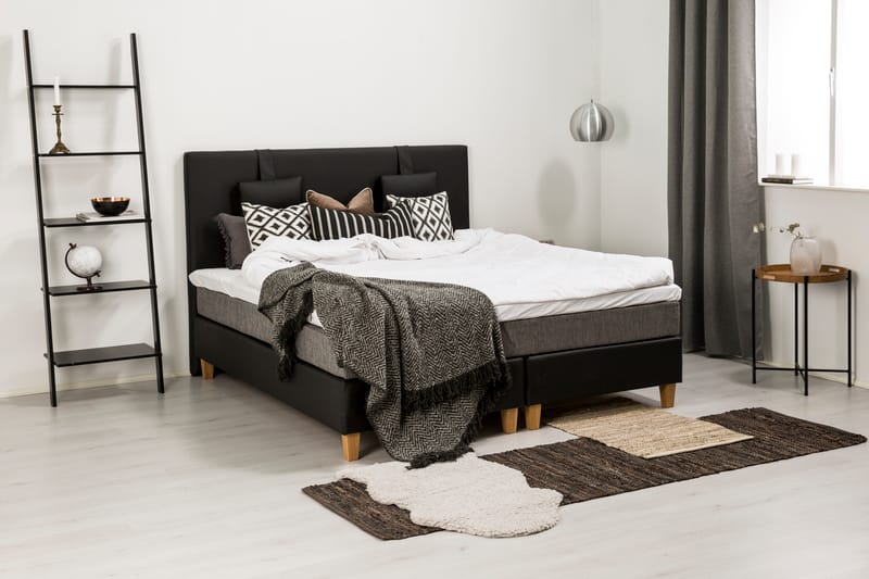 Komplett sängpaket Romance Lyx 180 Svart PU/Tyg Ek Fyrkantig - Grå - Möbler - Säng - Kontinentalsäng