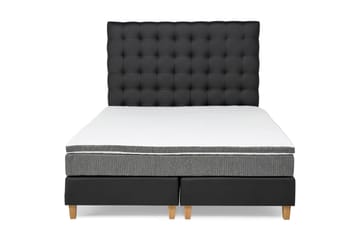 Komplett sängpaket Romance Lyx 180 Svart PU/Tyg Ek Fyrkantig - Grå - Möbler - Säng - Kontinentalsäng