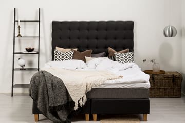 Komplett sängpaket Romance Lyx 180 Svart PU/Tyg Ek Fyrkantig - Grå - Möbler - Säng - Kontinentalsäng