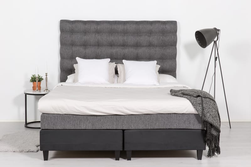 Komplett Sängpaket Romance Lyx 180x200 Konstläder/Tyg - Svart|Ljusgrå - Möbler - Säng - Kontinentalsäng