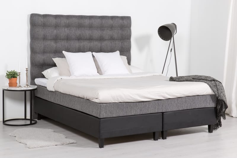 Komplett Sängpaket Romance Lyx 180x200 Konstläder/Tyg - Svart|Ljusgrå - Möbler - Säng - Kontinentalsäng