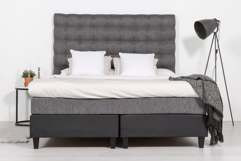 Komplett Sängpaket Romance Lyx 180x200 Konstläder/Tyg - Svart|Ljusgrå - Möbler - Säng - Kontinentalsäng