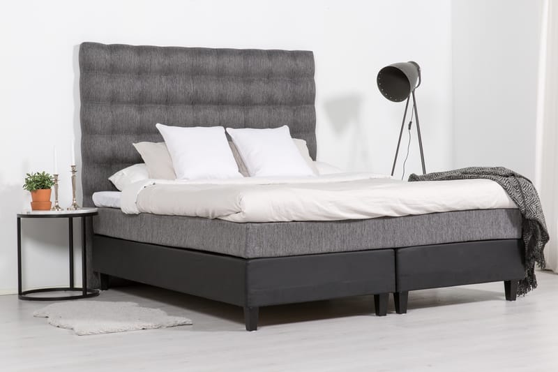 Komplett Sängpaket Romance Lyx 180x200 Konstläder/Tyg - Svart|Ljusgrå - Möbler - Säng - Kontinentalsäng