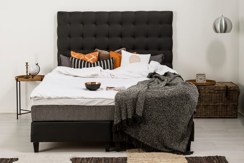 Komplett Sängpaket Romance Lyx 180x200 Konstläder/Tyg - Svart|Ljusgrå - Möbler - Säng - Kontinentalsäng
